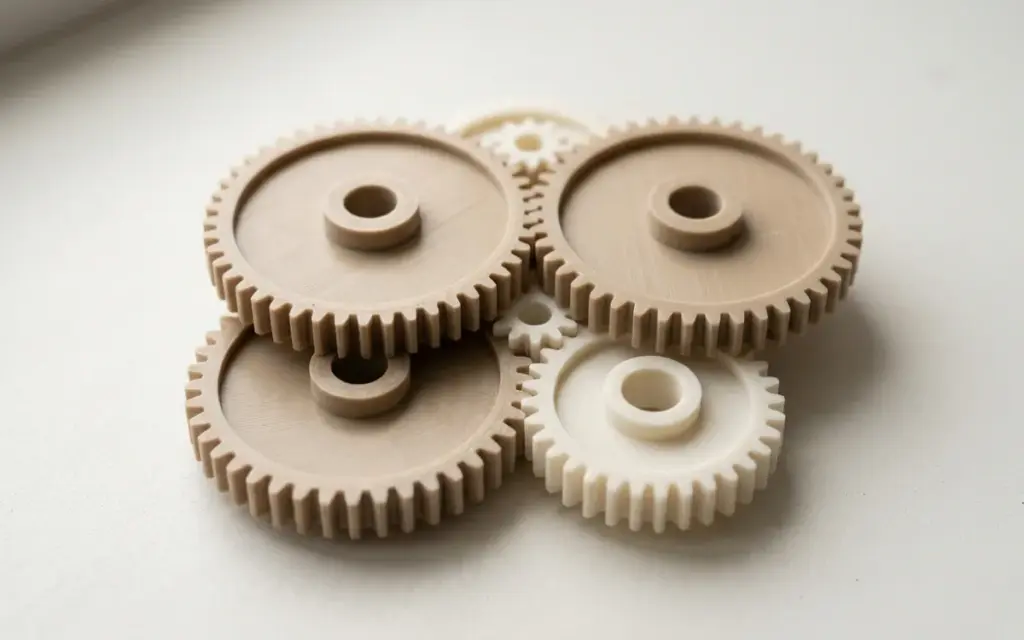 PETG printed gears of different sizes meshing together