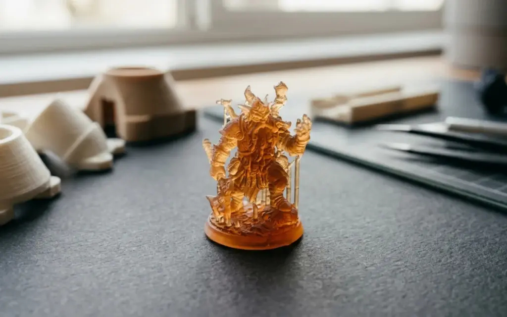 A detailed miniature in clear amber resin